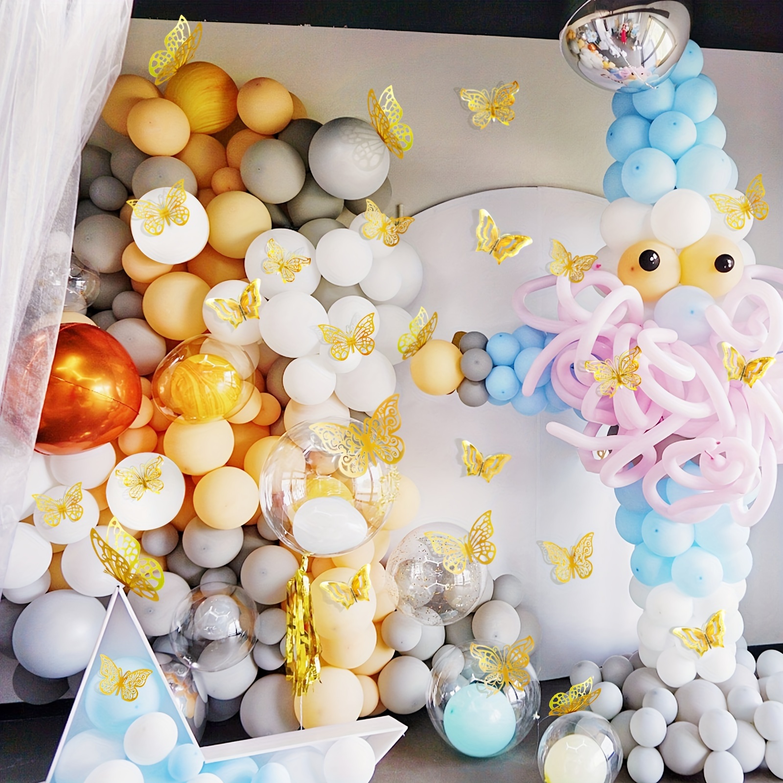 48pcs 3D Golden Butterfly Wall Decals - Reusable Self-Adhesive Shimmering Plastic Stickers for Home Decor, Party Balloons, Cake Art, Crafts, Bouquets & Gift Embellishments, Butterfly Decorations