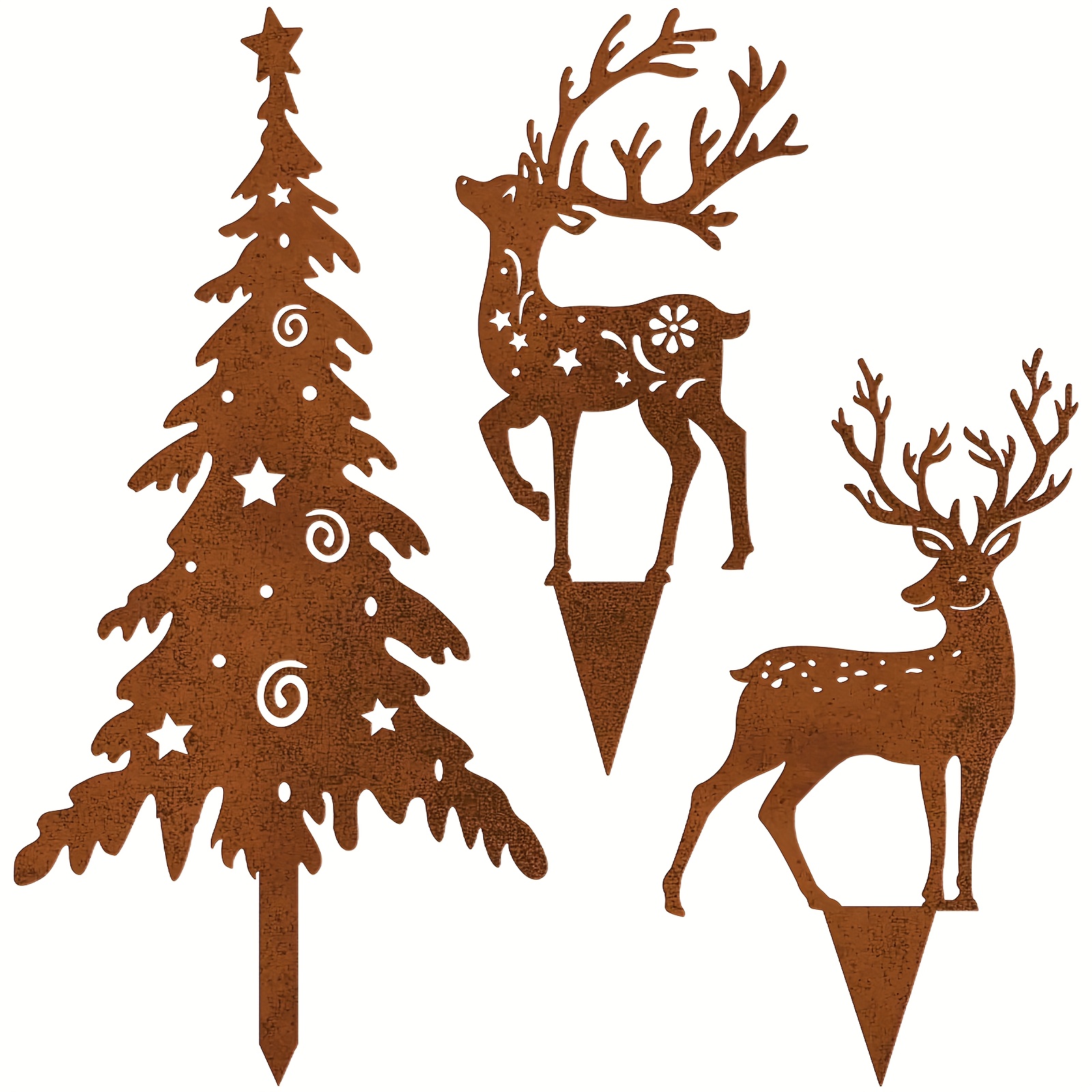 TEMU 2d Flat, [2d Flat] 3pcs Christmas Tree And Deer Acrylic Garden Ornaments | Vintage , Weather-resistant, Freestanding, Brown, Ideal For Outdoor