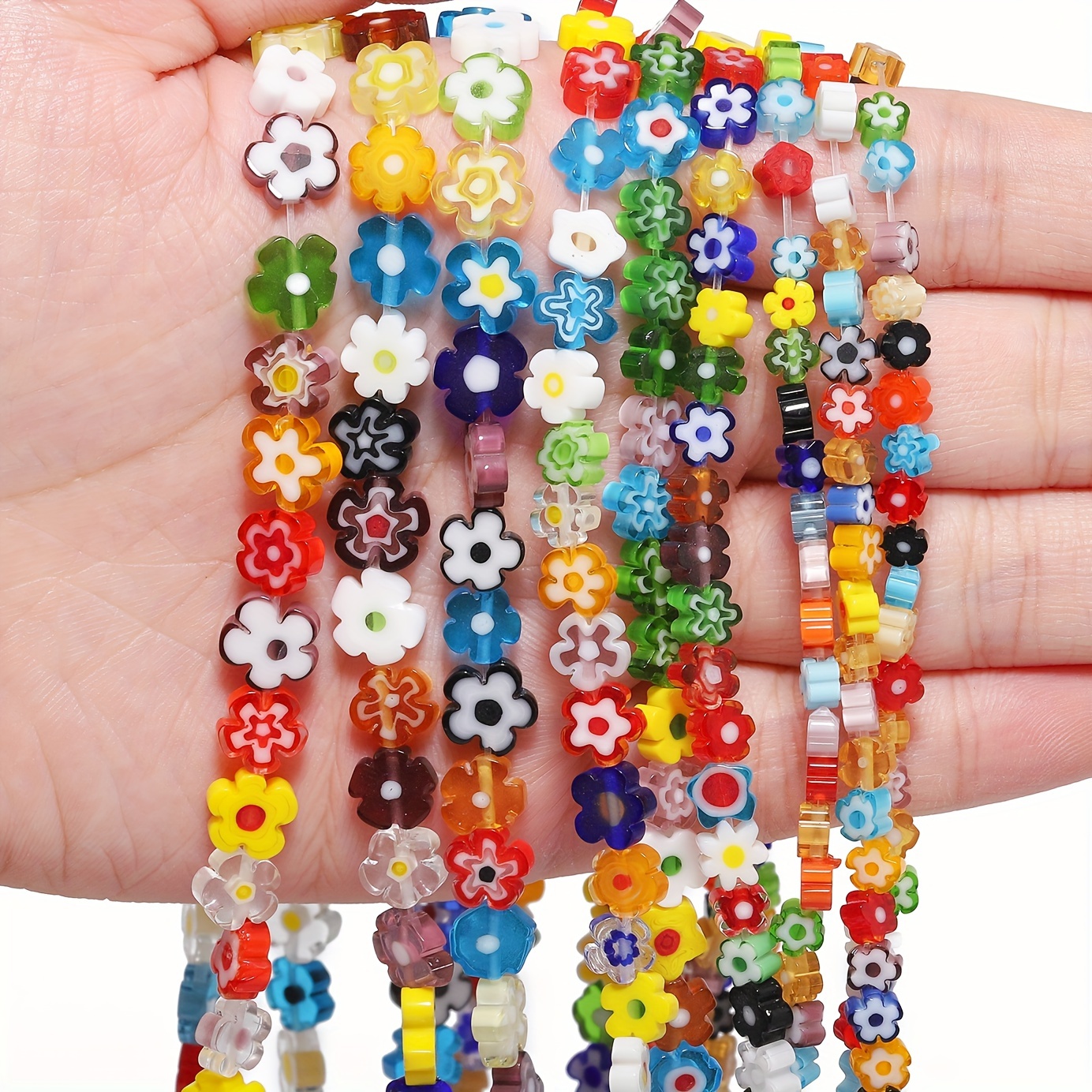 

Perles en verre de lampwork fleur - 95/65/52pcs Couleurs assorties Plaines Perles libres pour bijoux DIY, bracelet, collier, boucles d'oreille, artisanat