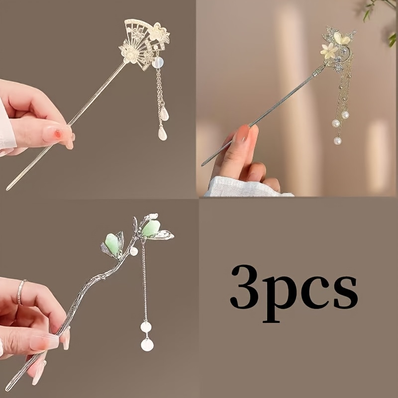 3pcs vintage style chinese hair sticks flower fan - Temu  display picture 1