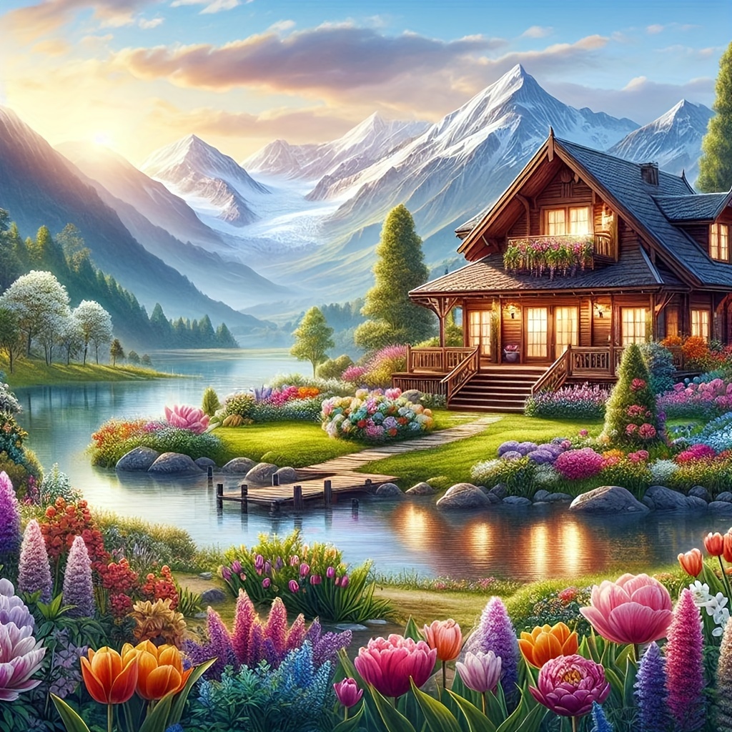 

1pc 40x40cm/15.7x15.7in Diy 5d Diamond Art Painting Without Frame, Mountain Water Town Full Rhinestone Painting, Diamond Art Painting Embroidery Kit, Handmade Home Room Office Wall Decor