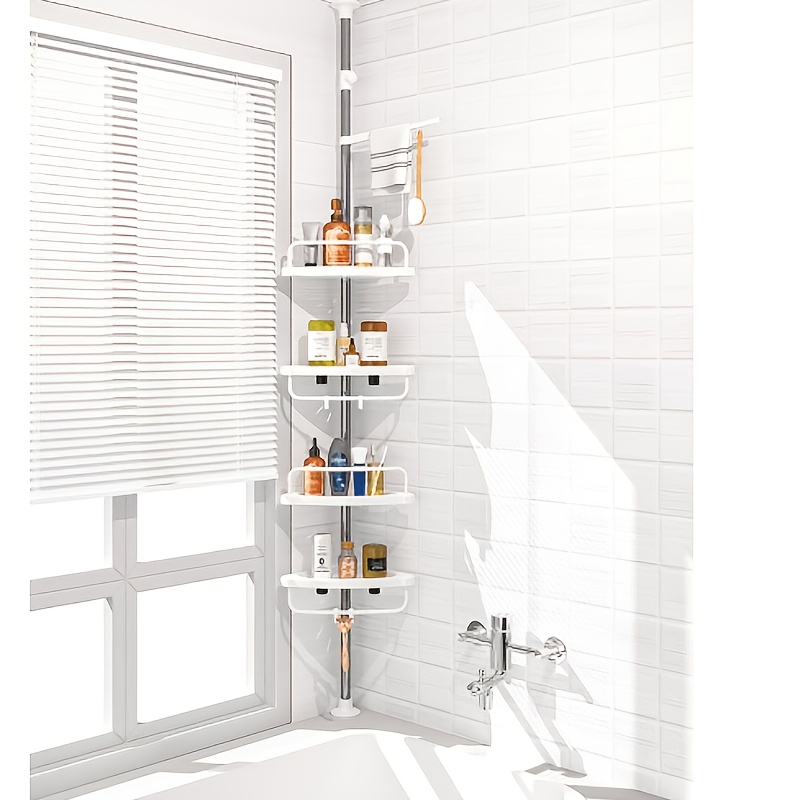 Corner Shower Caddy, 125 Inch Tall Adjustable Inside Shower Organizer Tension Pole 4-tier Rustproof Bathroom Organizer Shelves For Bathtub Shampoo Conditioner Storage