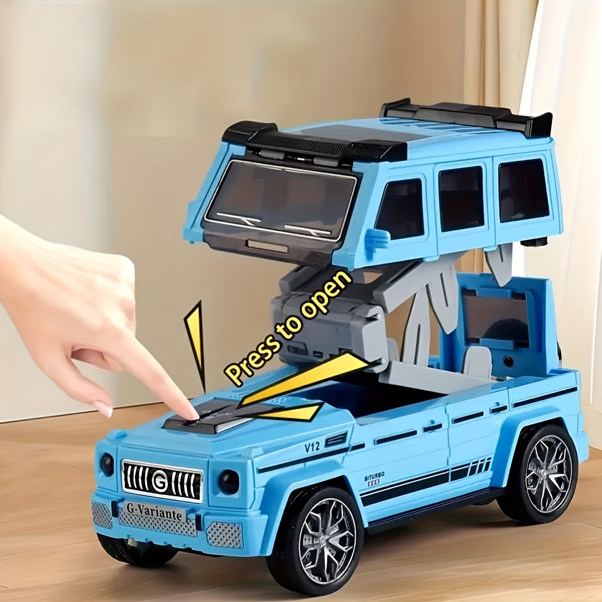 1pc deformable track car toy foldable off road vehicle with   ejection system durable plastic construction realistic design for kids educational   push pull operation white blue black Product details 3