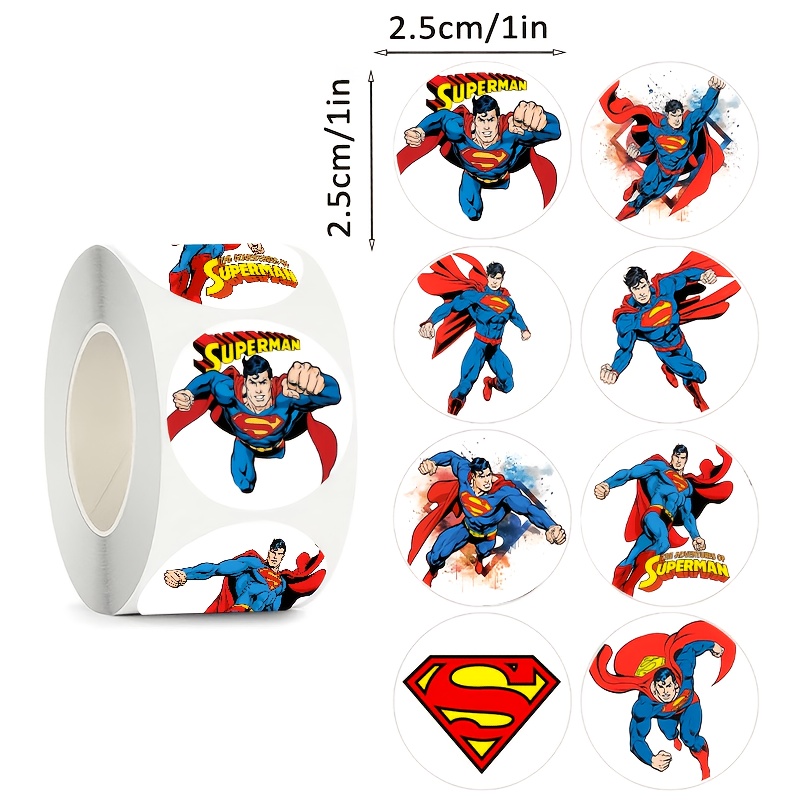 TEMU WB Superman 500 pegatinas, etiquetas redondas de PVC para recuerdos de , sellos de , álbumes de fotos hechos a , material de oficina, etiquetas