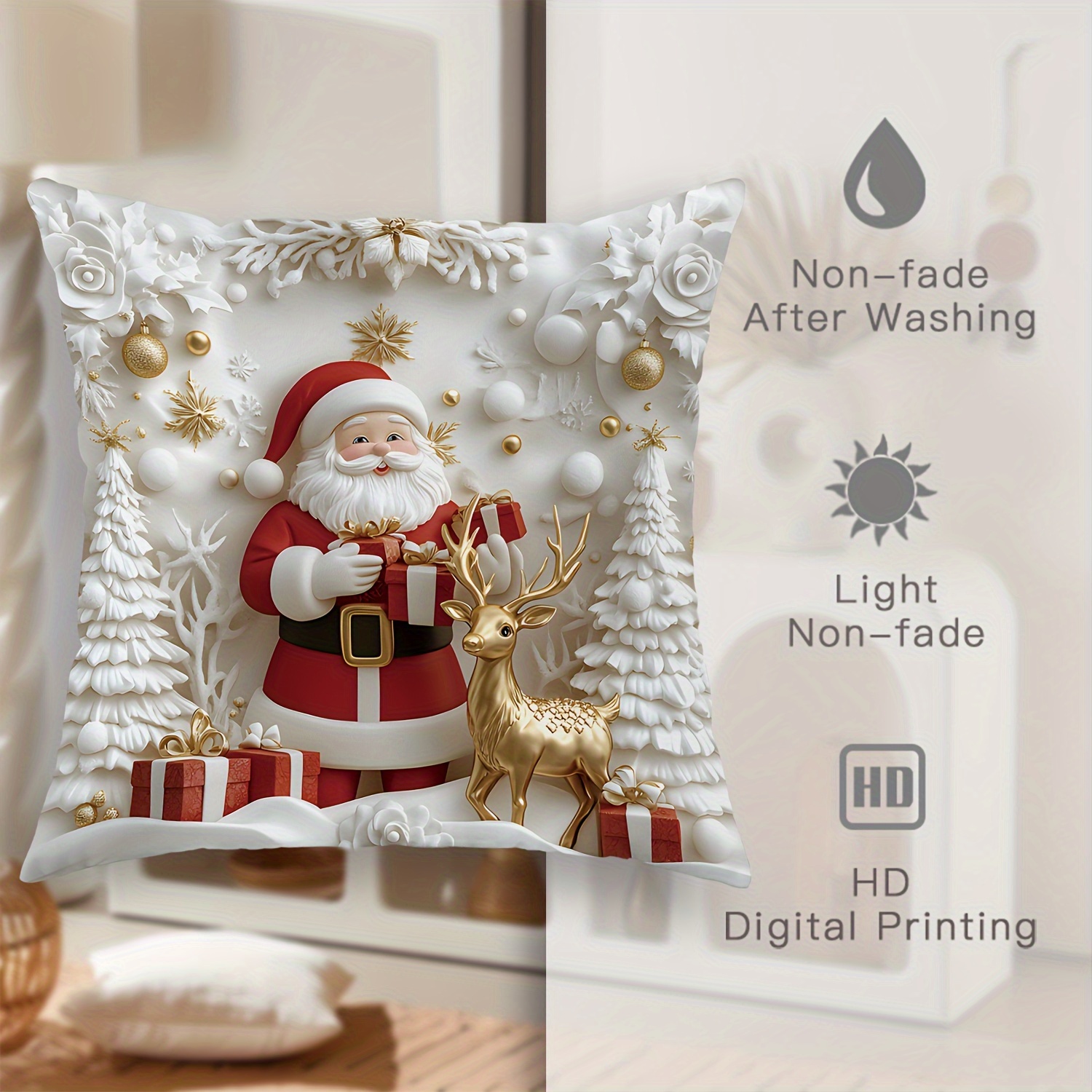 Fundas De Almohada Navideñas Rojas De 18 X 18 Pulgadas Juego De 4 - Decoraciones De Estilo Rústico Con Muñeco De Nieve, Corona, Papá Noel, Árbol - Feliz Navidad Holly Jolly
