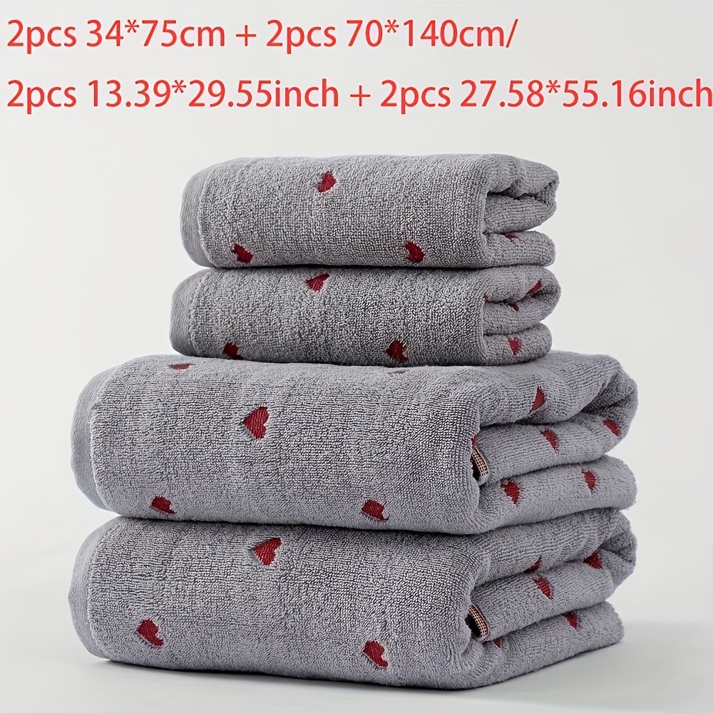 TEMU Ensemble de 4 serviettes : 2 serviettes de 34 x 75 cm et 2 serviettes de 70 x 140 cm, avec broderie " LOVE". Ces serviettes conviennent aux