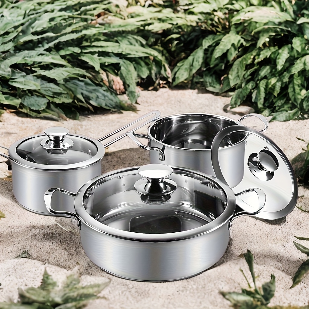 TEMU Ensemble de 6 Casseroles en Acier Inoxydable, Haute Qualité Alimentaire, Adapté à Tous les Foyers, Lavable au Lave-Vaisselle, Décoration de