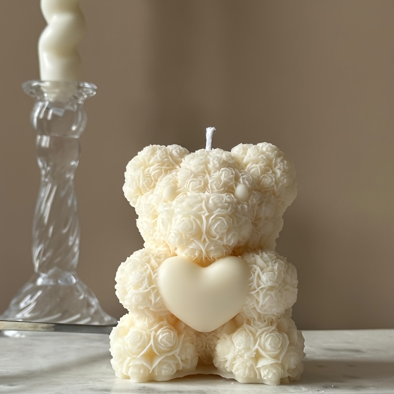 

[1pc 3d Teddy Bear Candle Mold] Silicone Bear Candle Mold, 3d Large Teddy Bear Resin Casting Mold, Rose Embossed Craft Soap Making Supplies, For Gifts