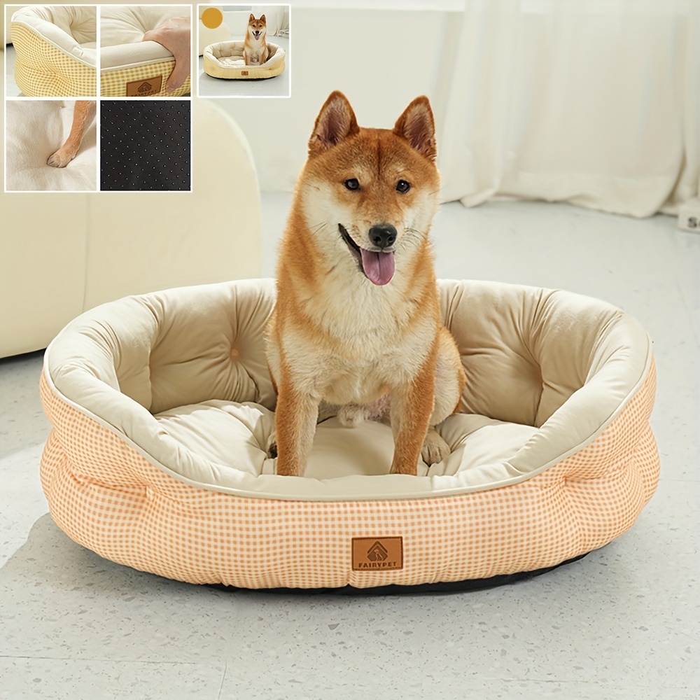 round grid dog bed durable polyester pet bed with plush polypropylene fill easy   washable   cozy sleeping pad for small medium large dogs mixed colors dog bed pet furniture     Product details 2