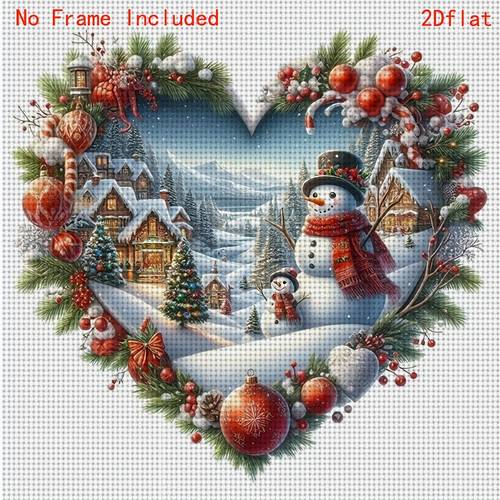 Artikelbild neues set rahmenloser kreuzstich-drucksets, mit einem 2d-design einer weihnachts-herz-schneelandschaft. dieses -kunststickerei-set enthält bedruckten stoff, fäden, eine nadel und anleitungen.
