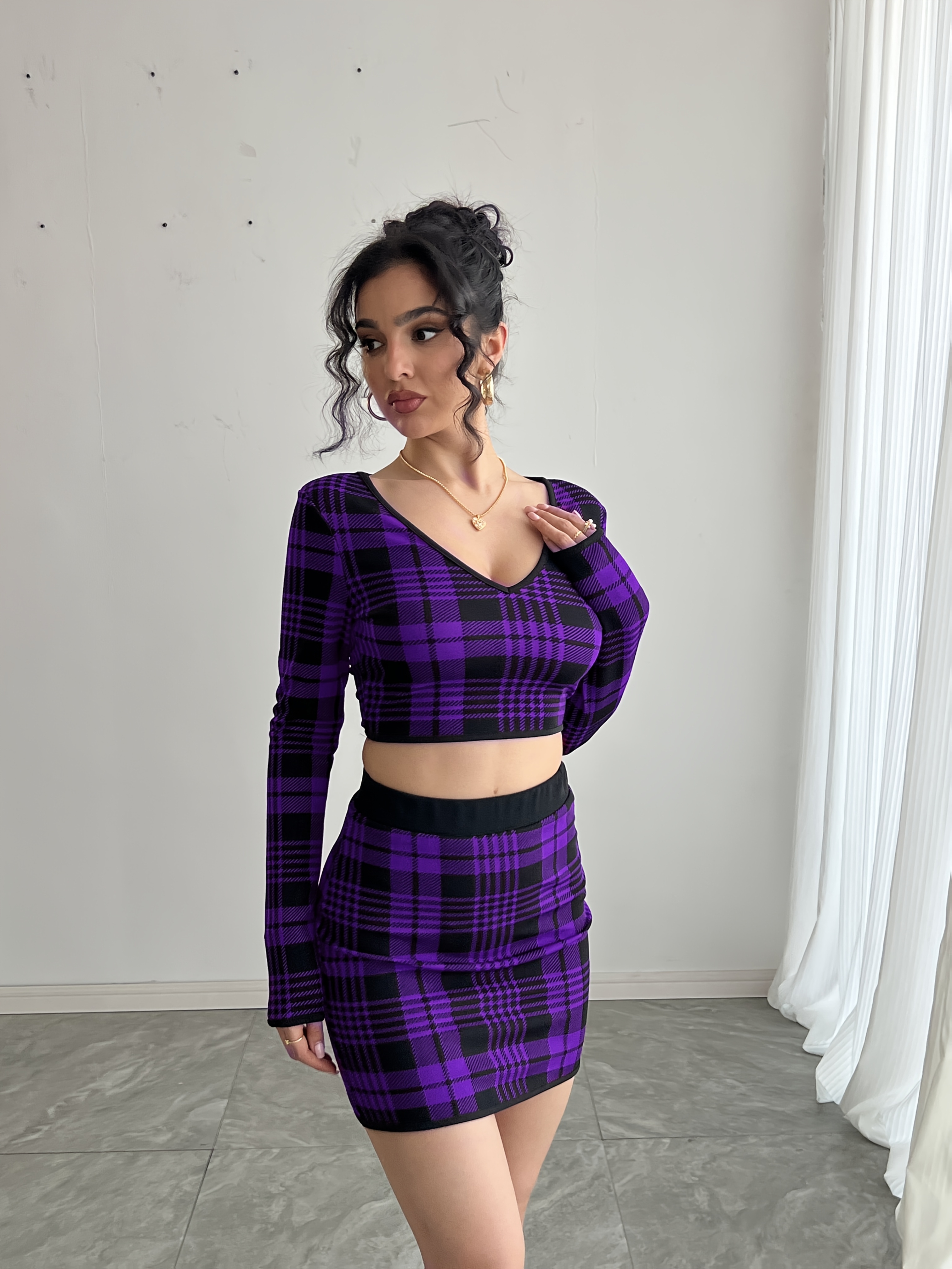 Falda Larga Conjunto De Top Y Falda De Cuadros Conjunto Top Falda - Main Image