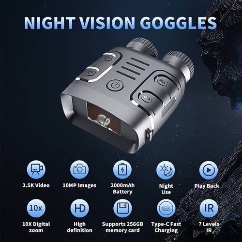 10 zoom night binoculars with infrared 2 5k cmos 4 display viewing distance usb rechargeable ideal for hunting boating in black green gray binoculars for hunting