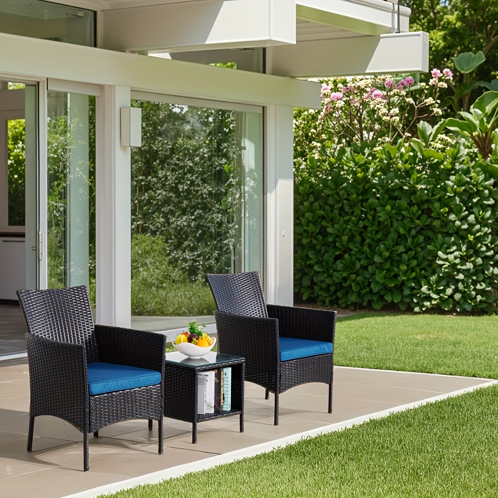 Outdoor Chair Set 3pcs, Waterproof,, UV, Wear-Resistant PE Rattan, Handmade, Modern Simple Courtyard Furniture, Suitable for Patio, Villa, Balcony, Tavern, Swimming Pool