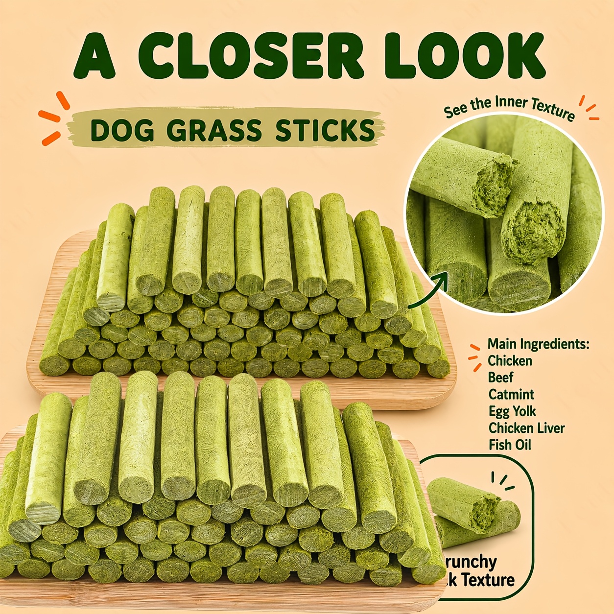 TEMU Chicken Dog Chew Sticks With Grass And, Freeze-dried Crunchy Dog Treats For Puppies And Adult Dogs, Bite-size Training Snacks, Daily Rewards,