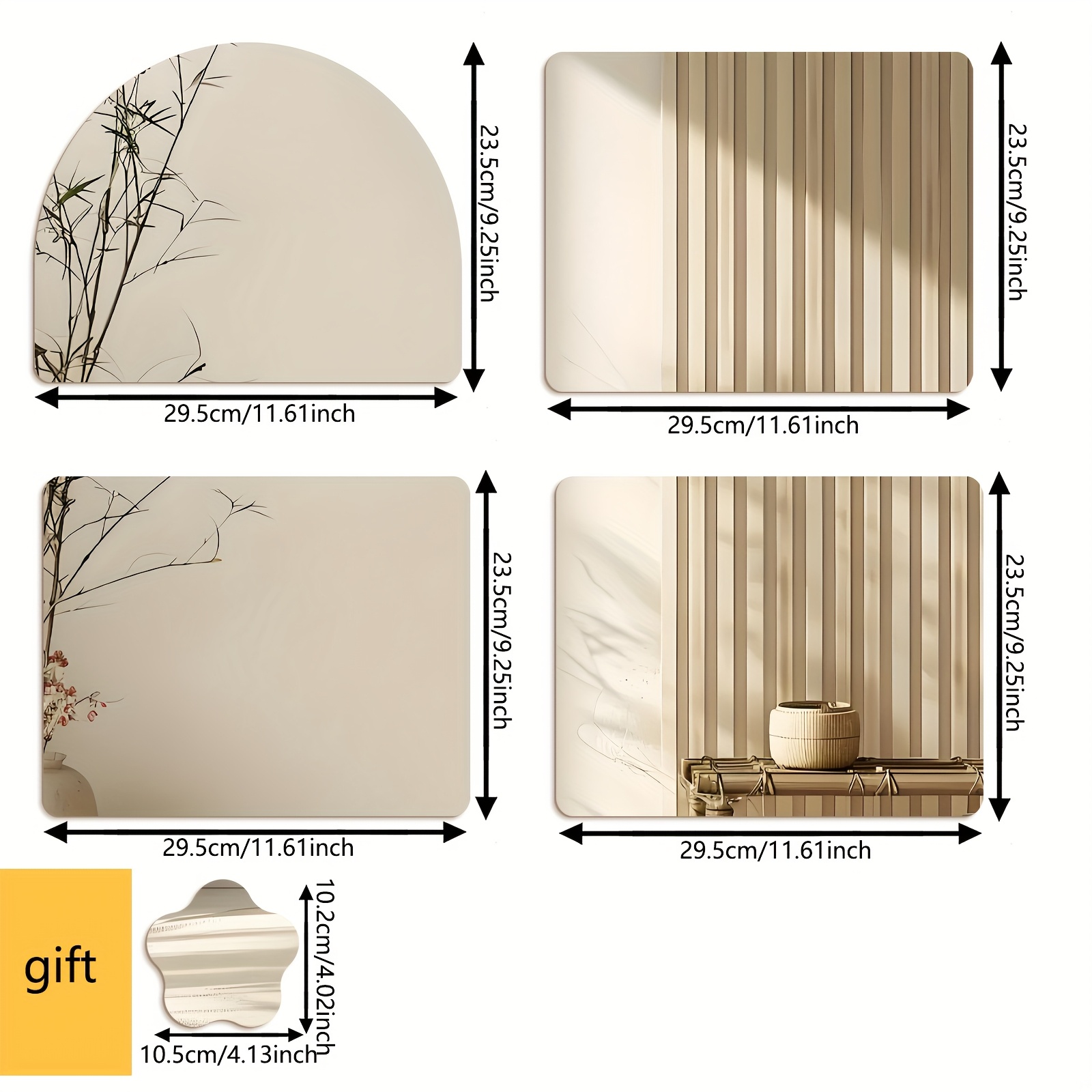 E-shop 5er Set Bogenförmiger Spiegel, Selbstklebender Wandspiegel, Geeignet für Kleiderschrank, Ankleidezimmer, Studentenwohnheim, Badezimmer. Freie
