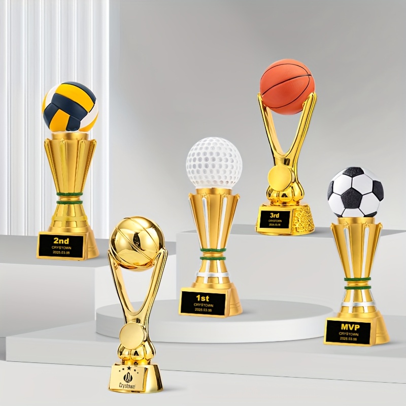 1pc Custom 17.72inch Height Resin Badminton Volleyball Trophy Souvenirs Ornaments, Creative Large Size Soccer Basketball Golf Sports Awards Deco Gifts