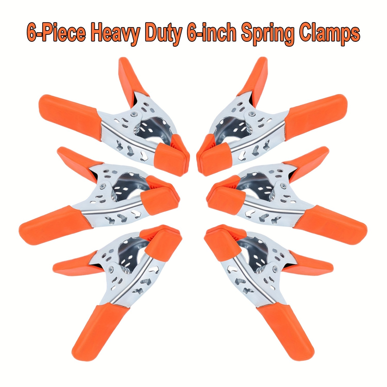 TEMU Alworkkit 6pcs Heavy-duty Steel Spring Clamp Set, 6-inch With Rubberized Handles And Tips, Durable For Carpentry, Tasks, And Home Renovation