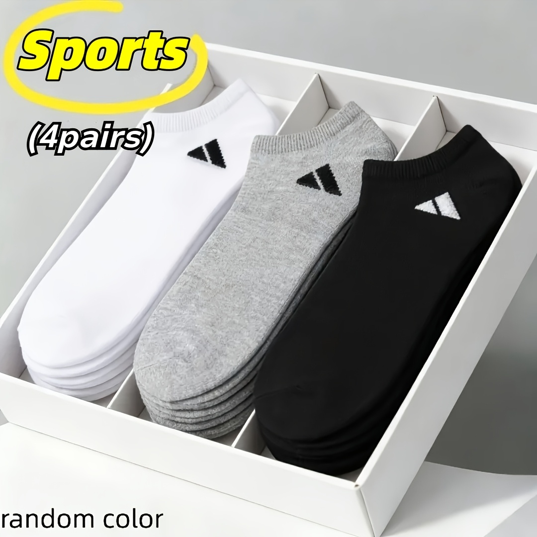 8pcs (4 Pairs) Random Color Men And Women Casual Boat Socks | Solid Color Easy Style | Breathable Sweat Absorbent: retailer-supplied image