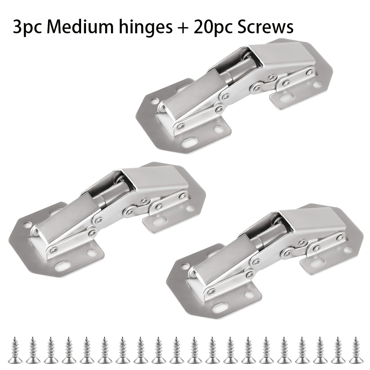 TEMU Ensemble de 23 pièces de charnières et vis pour portes de placard de cuisine (3 charnières de taille moyenne + 20 vis) avec fermeture douce,