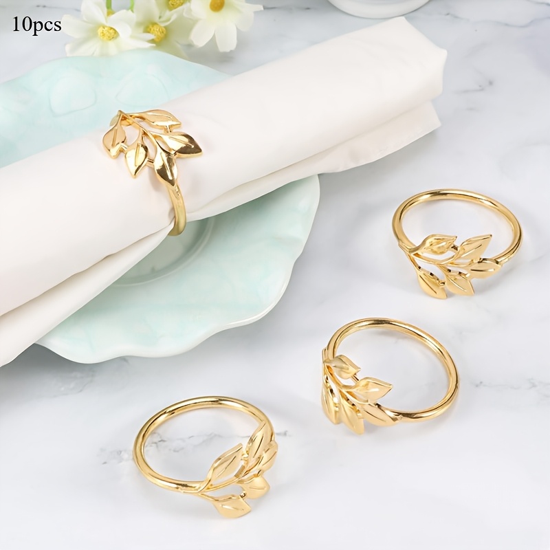 Image of 10pcs Golden Reusable Napkin Rings - , Easy To Clean, Durable, And Versatile - Perfect For Wedding, Party, , Festival, Dinner Table Decoration