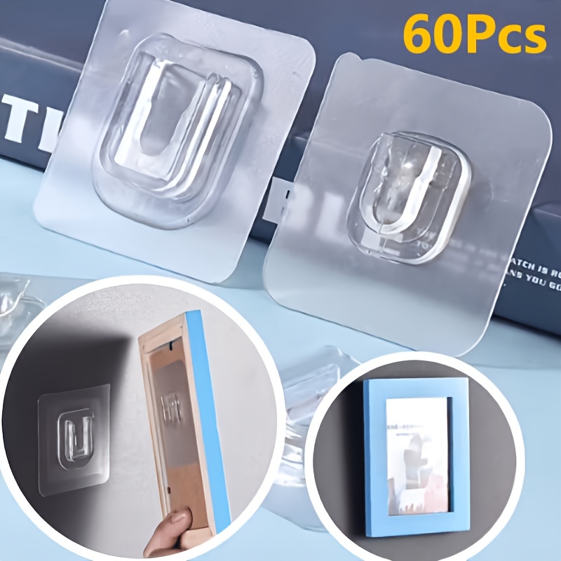 TEMU 60pcs Powerful Adhesive Hooks With , No Drilling, Multi-functional Bathroom And Kitchen Waterproof Household Wall Hanging Mobile Adhesive Hooks,