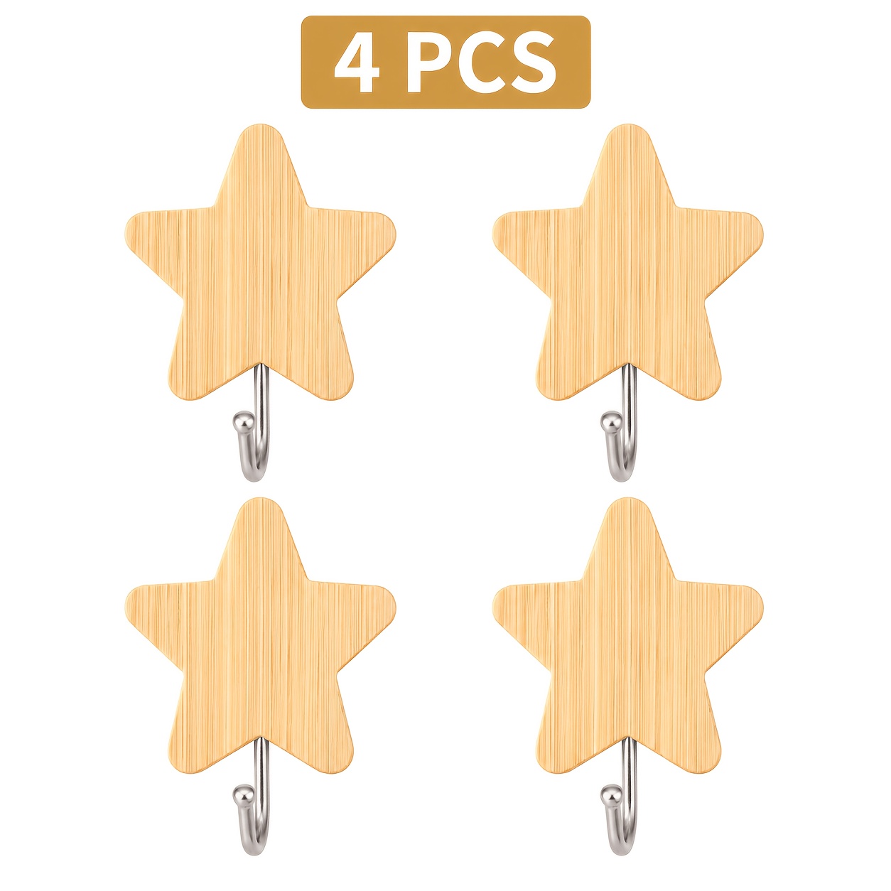 TEMU 4 Juegos de Ganchos de Pared Autoadhesivos, Sin Necesidad de Taladrar - Ganchos de Madera con Forma de Estrella y Fuertes Adhesivas, Adecuados