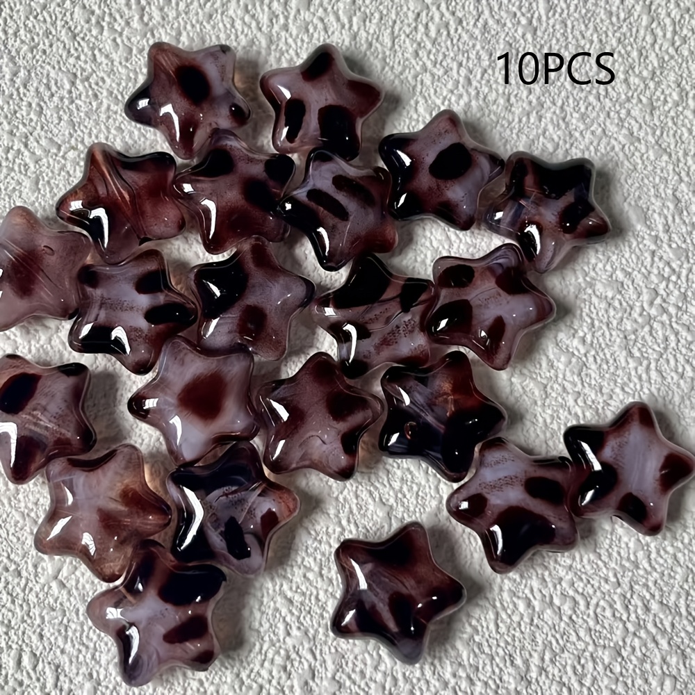 TEMU 10pcs 20mm Pentagram Leopard Print Beads For Making, Creative Accessories, Small Pentagram Beads, Handicraft Ornaments And Phone Charm Design