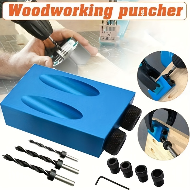 

1 Set Pocket Hole Jig Kit, 7/14/15pcs Angle Hole Locator Drilling Bits Hole Jig Clamp Kit Woodwork Locator Woodworking Guide Tool Dowel Drill Kit 6/8/10mm