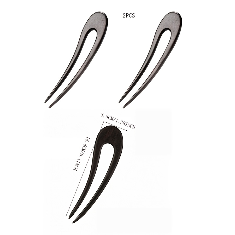 TEMU 2pcs Black Wooden Hair Forks, U Shaped Hair Pins For Buns, Vintage Hairpins, Valentines Christmas Wedding Prom Decorative Additions For Women