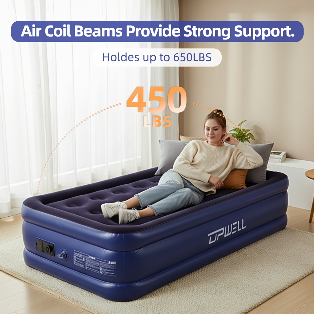 upwll outdoor 18 inch inflatable mattress queen size with built in air pump plush velvet top and non slip bottom camping and indoor use multi functional inflatable mattress inflatable bed durable pvc material Product details 1