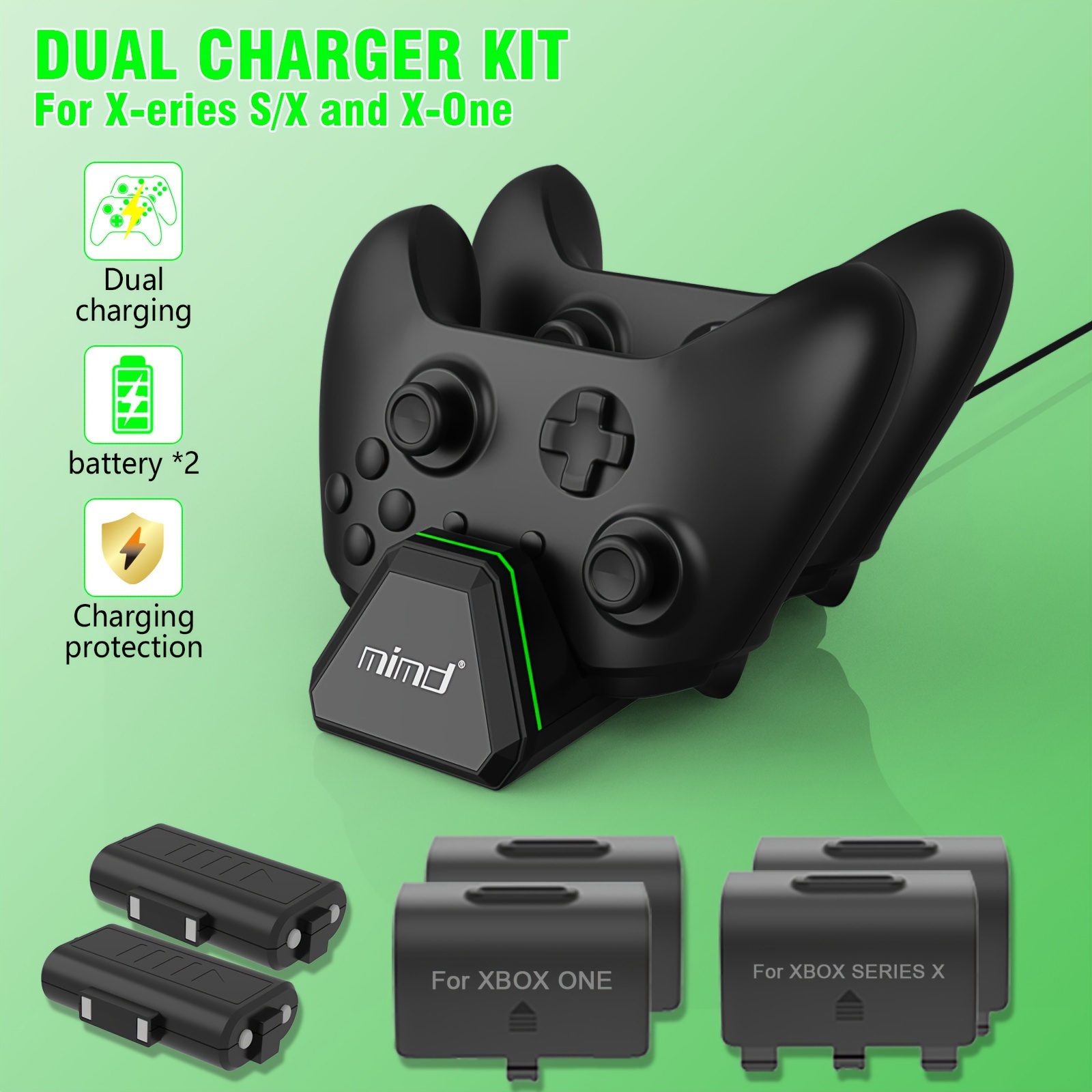 

Series S/x And 1 Controller Dual Charger Kit With 2 Rechargeable Nickel Batteries And 4 Battery Covers, Usb Type-c Fast Charging Dock, Battery Powered/usb Dual Use, ≤36v Abs Resin