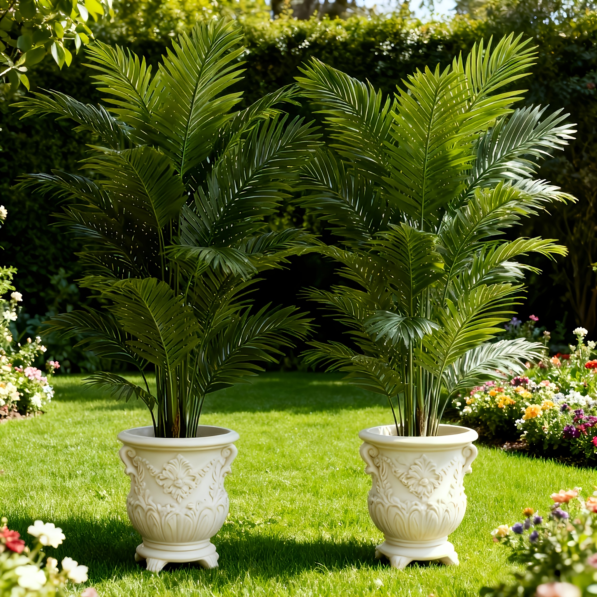 2pcs Ultra Large Outdoor Simulation Green Plant, Beautiful Artificial Palm Tree, Maintenance Free Tropical Style Plant, No Pot, Dense Green Leaves, Suitable for Indoor Gardens, Courtyards, Wedding Photography Props, Hotel Lobbies, Etc