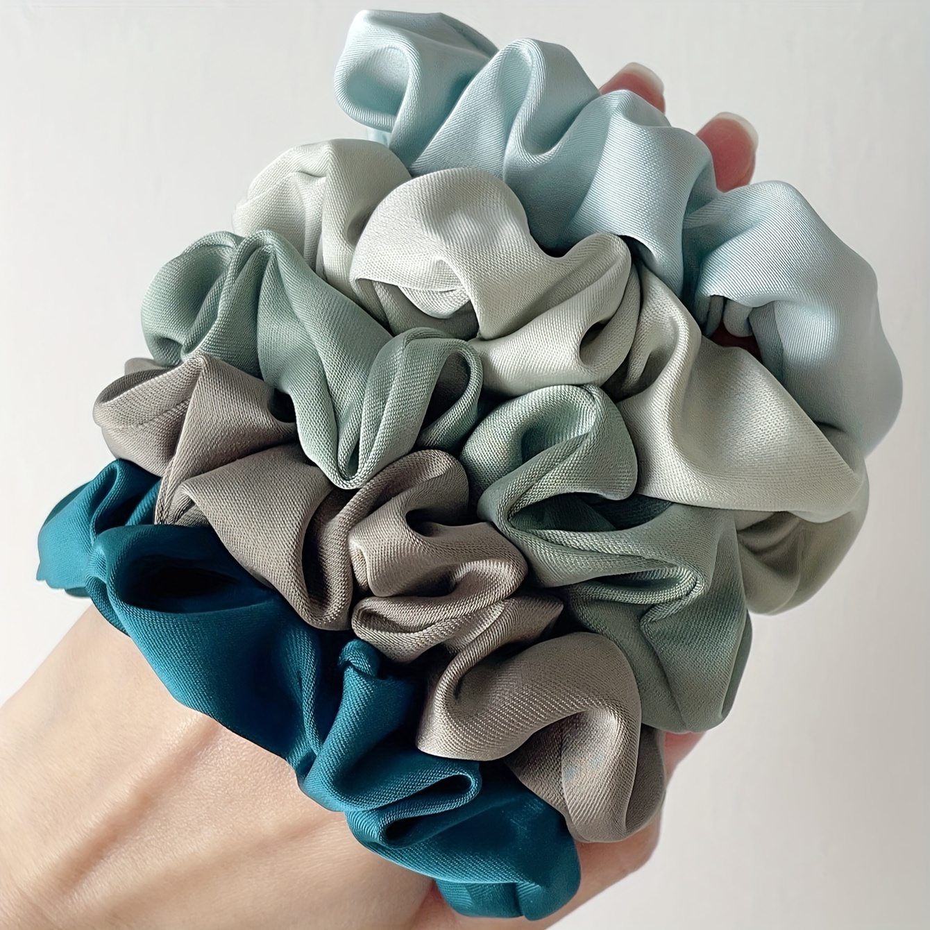 

5 Pcs Satin Scrunchies For Women, Assorted Solid Colors, Retro Elegant Style, Hair Accessories For Any , Soft Fabric, Hair