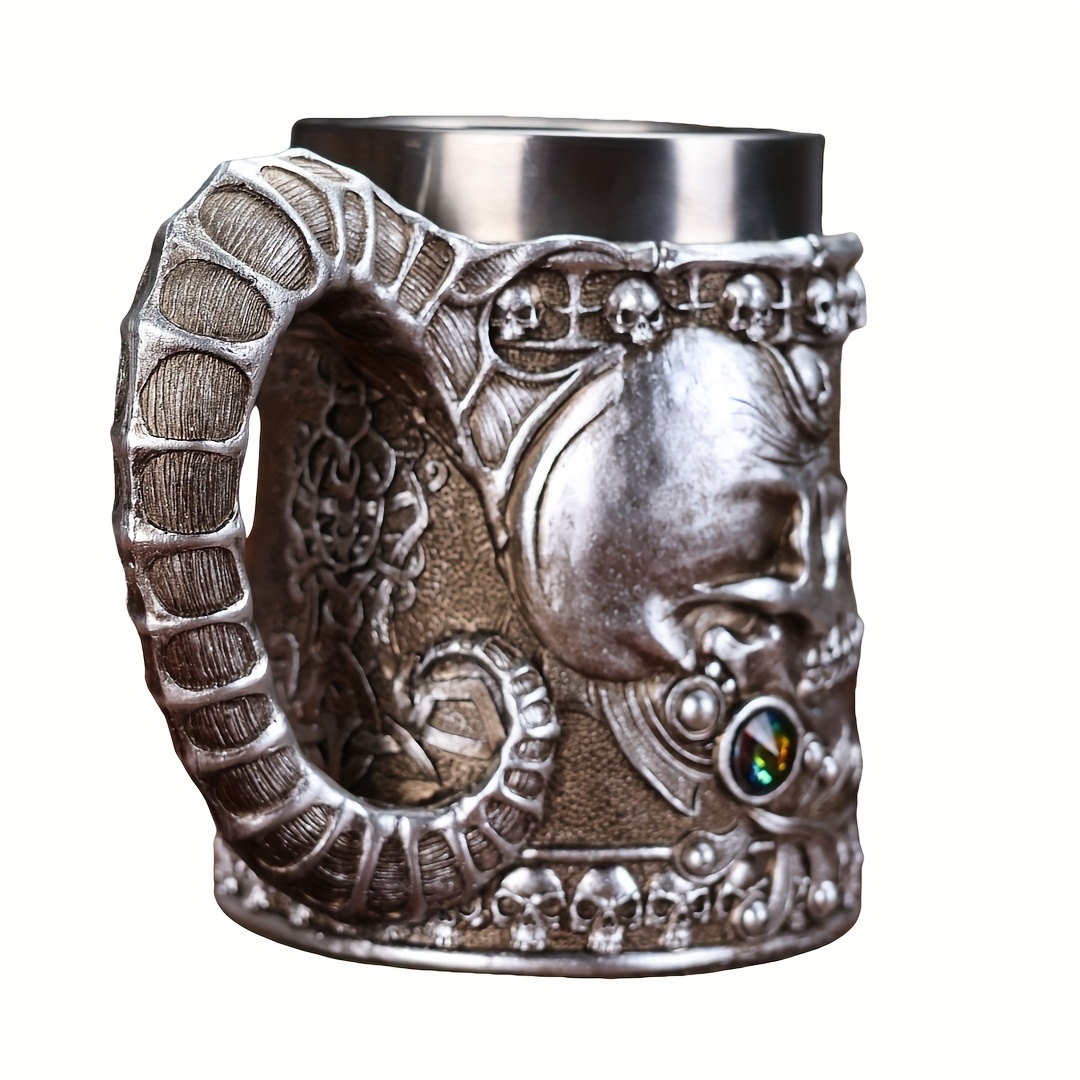 a vintage lamb horn skull beer mug large capacity and   stainless steel mug 20 3oz 3d three dimensional cow horn skull coffee mug high end pub draft beer mug christmas creative gift details 4