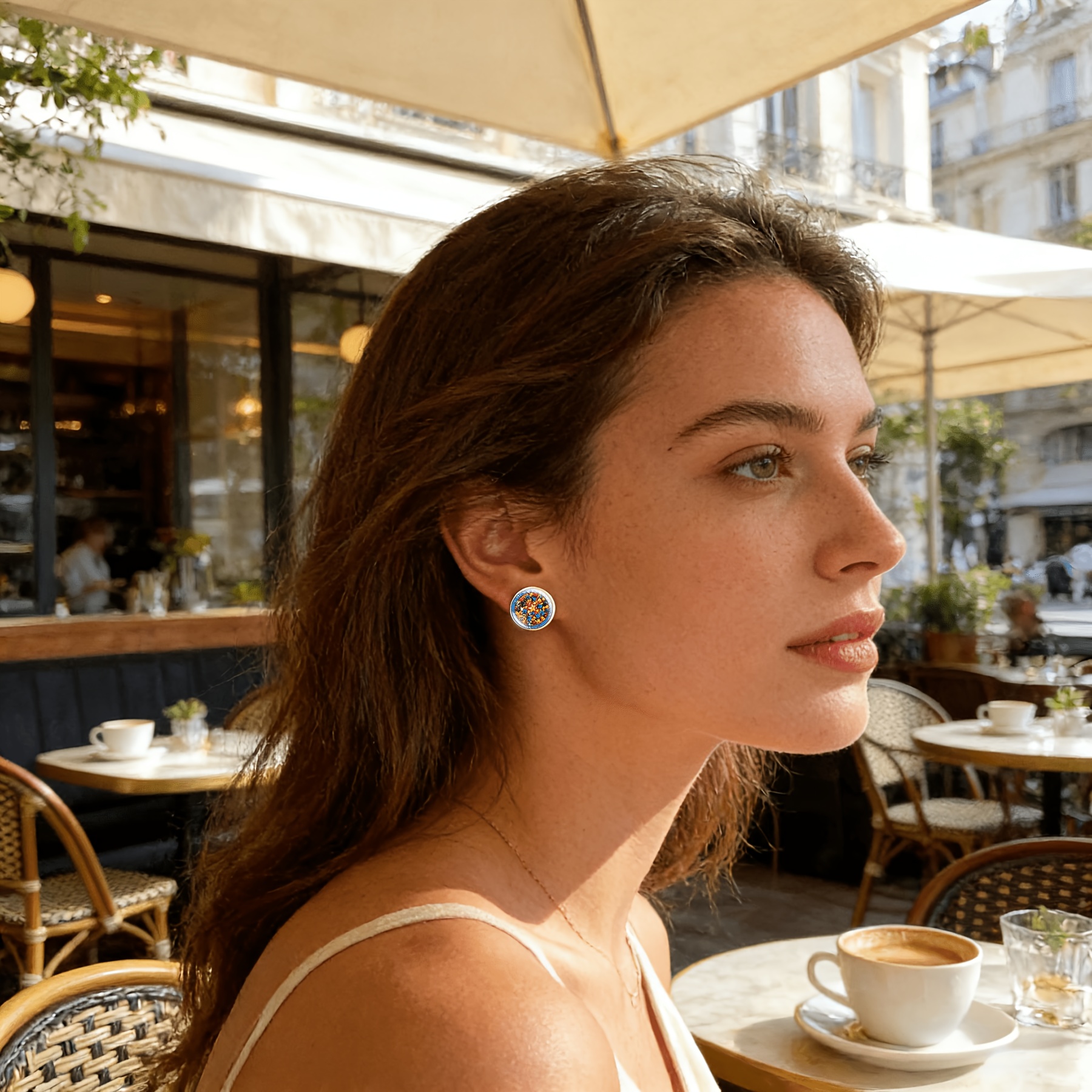 2pcs Set No-Pierced Round Glass Face Women'S Earrings with Geometric Shapes