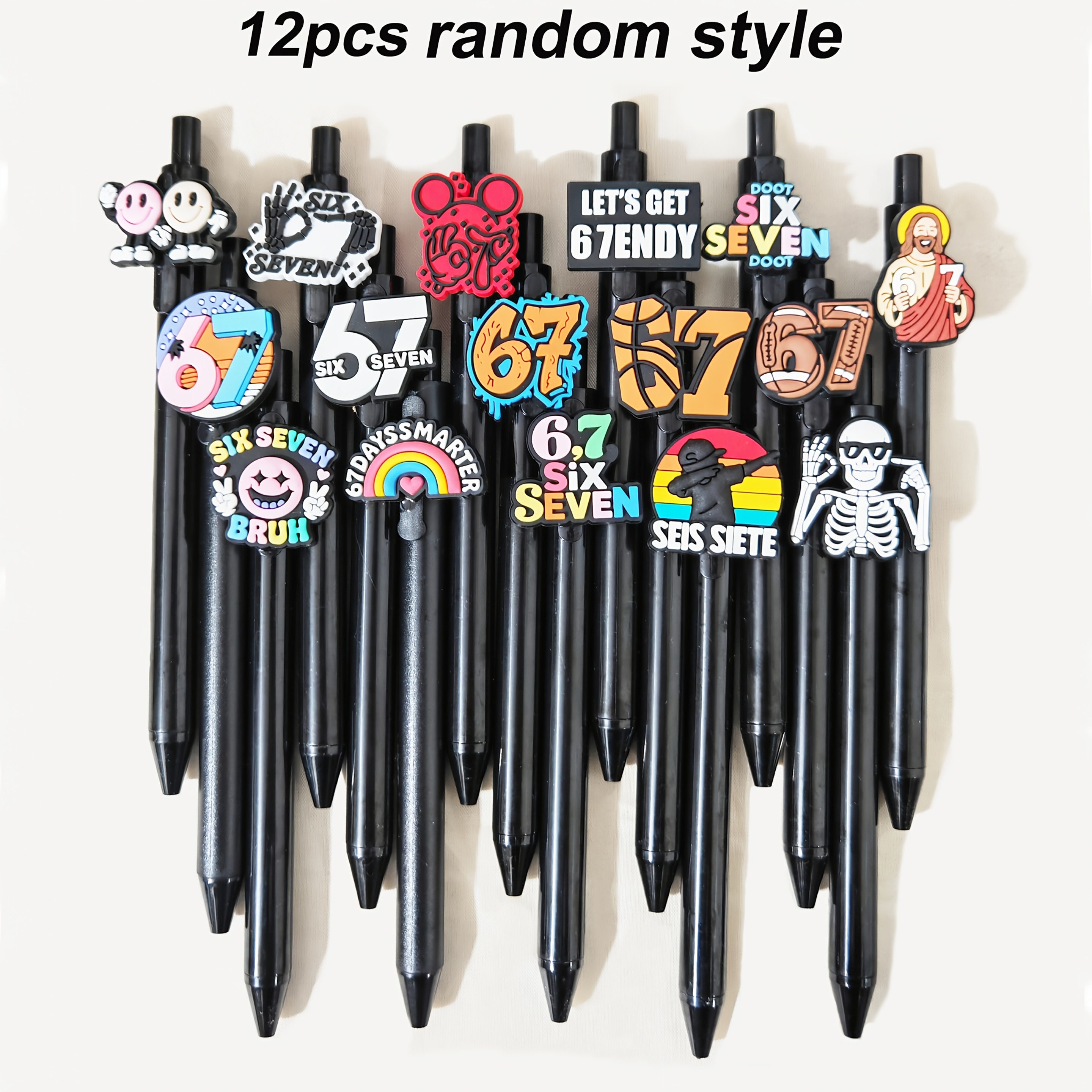 12/6pcs 6/7 "" Themed Ballpoint Pens With Random Patterns, Stylish Gift Pens, Smooth Writing, No Skipping Ink, Durable Material, Replaceable Refills, Long- Use | Back-to- | Office & School Supplies
