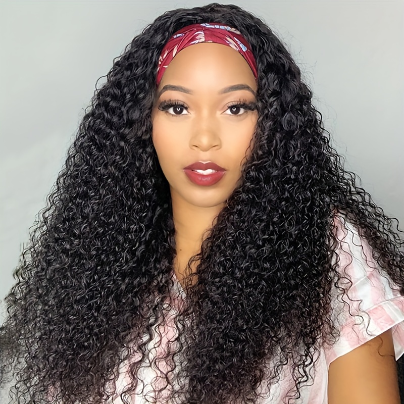 Wet And Wavy Loose Water Wave Deep Curly Headband Wig No Lace Glueless Full Machine Made Human Hair Wigs For Women 180 Density