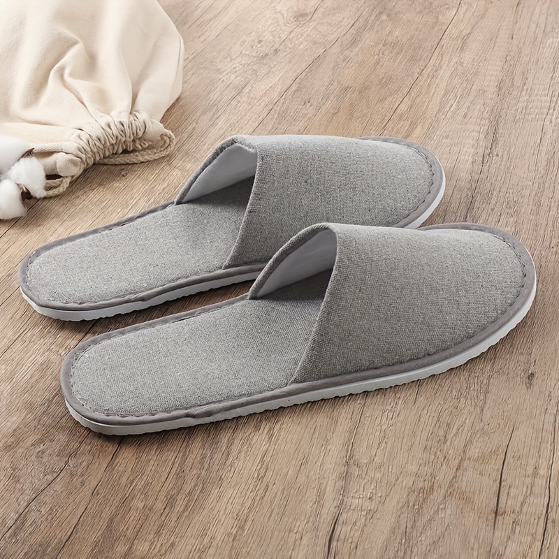 Image of New Disposable Canvas Bag Head Lining Bottom Home Slippers, Disposable Thick Sole Guest Slippers, Disposable Travel Hotel Slippers