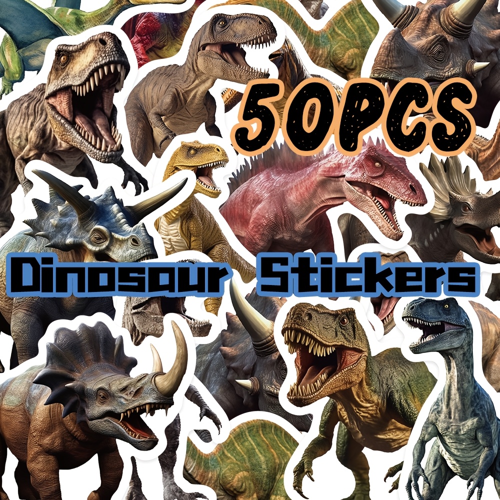 Image of 50pcs Realistic Dinosaur Stickers Single Use For Diary Mobile Phone Mug Motorbike Car Decoration Bright Mixed Colours Stickers Perfect For Holiday Gifts For