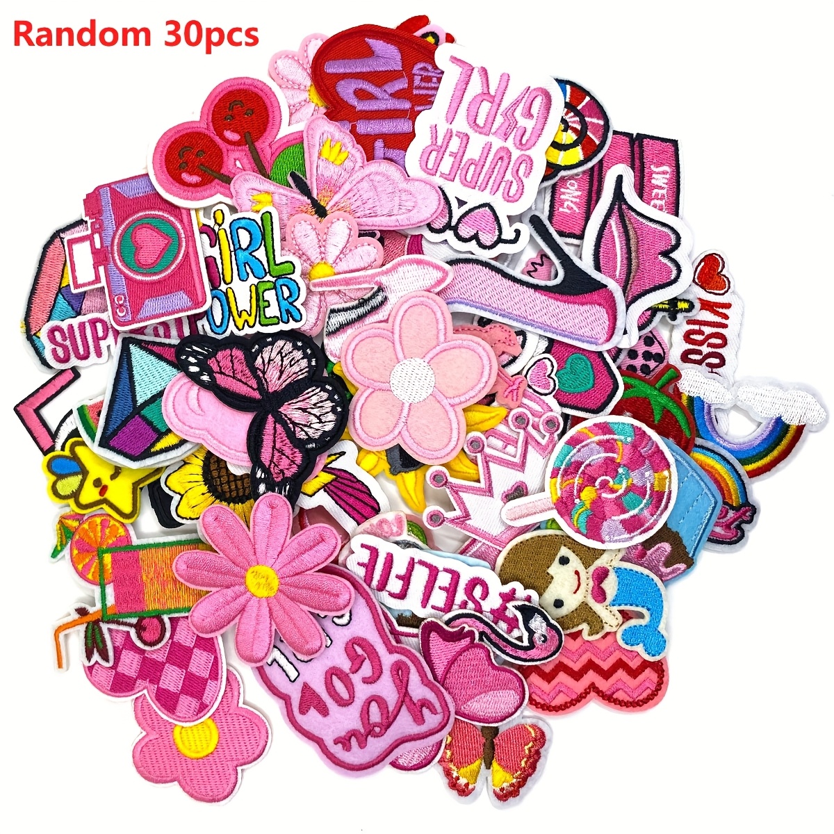 Pink Series Embroidery Stickers, Random 30pcs/62pcs Iron-on Patches, Can Decorate Skirts, T-shirts, Jeans, Backpacks, Etc