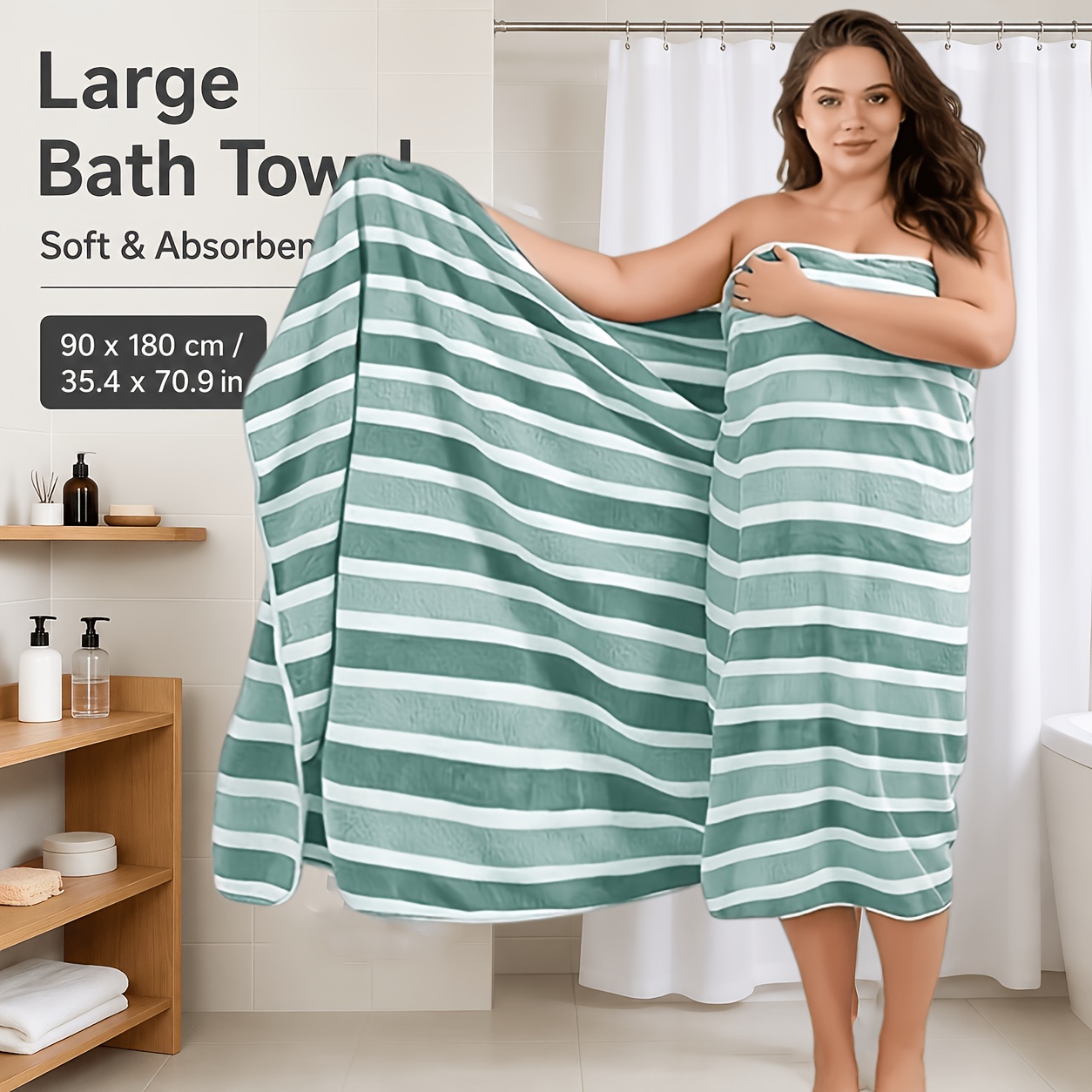 TEMU Extra Large Colorful Bath Towel, Oversized Bath Towel 90 X 180cm (35.4 X 70.9 Inches). Features A And Available In . Soft, Comfortable, Highly