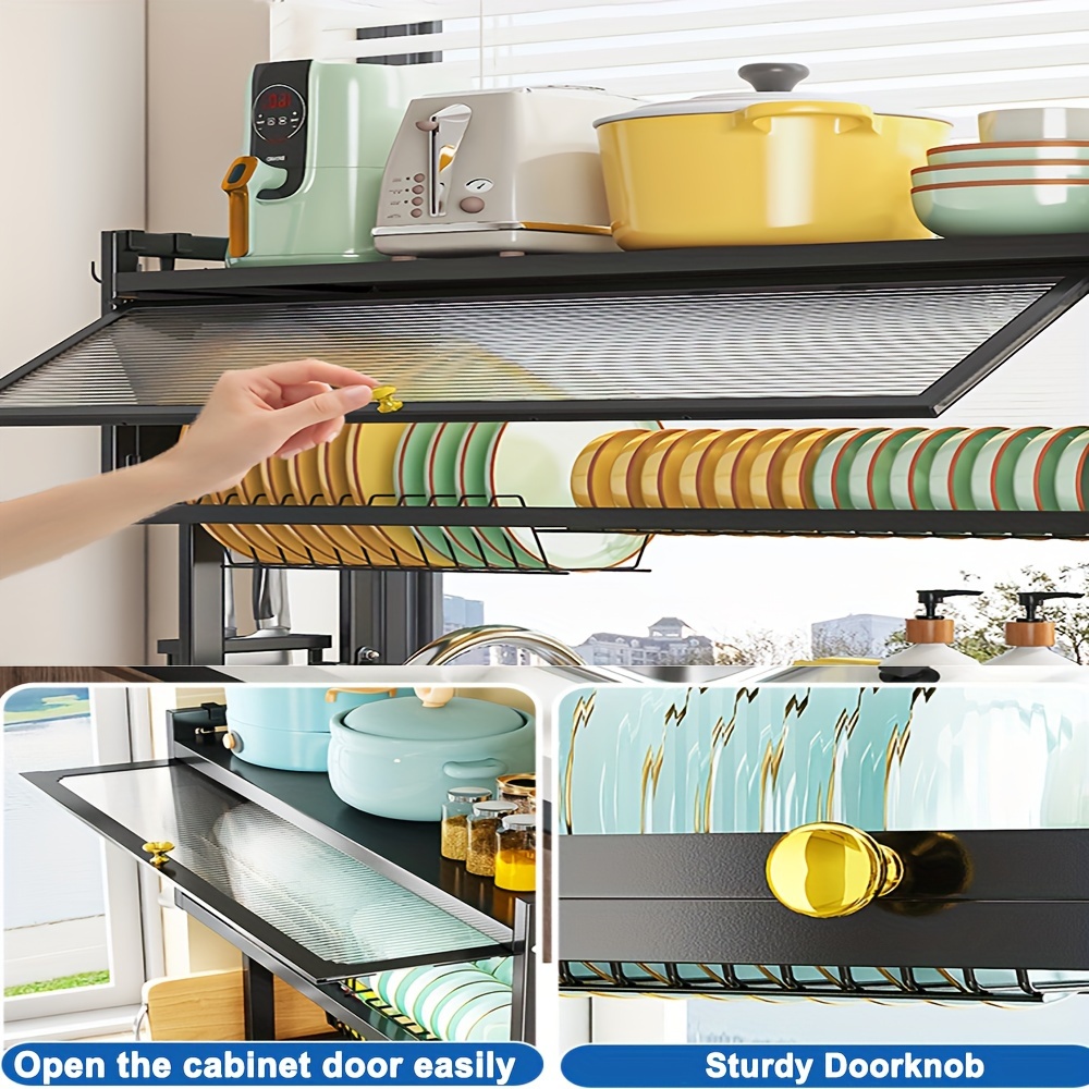 1pc escurridor de platos sobre el fregadero, estante de almacenamiento de metal de 3 niveles, organizador que para platos, vasos, tazones y cubiertos, y negro, en el piso, de estante de cocina multiusos, estantes de públicos detalles 5
