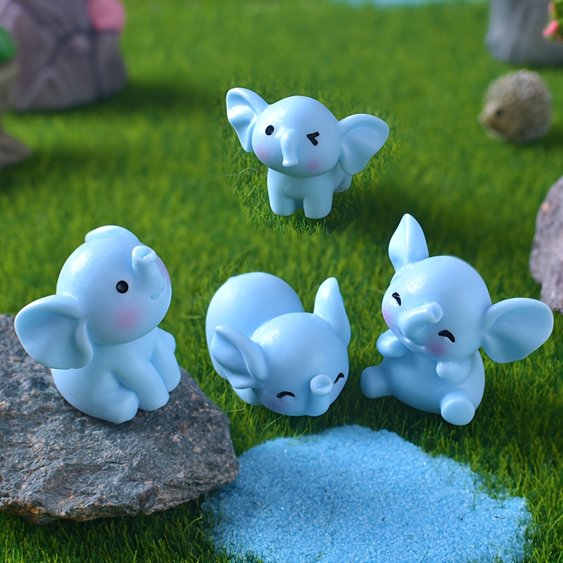 

4-piece Adorable Cartoon Mini Elephant Figurines, Resin Craft Diy Fairy Garden Miniature Landscape Animal Sculptures & Statues
