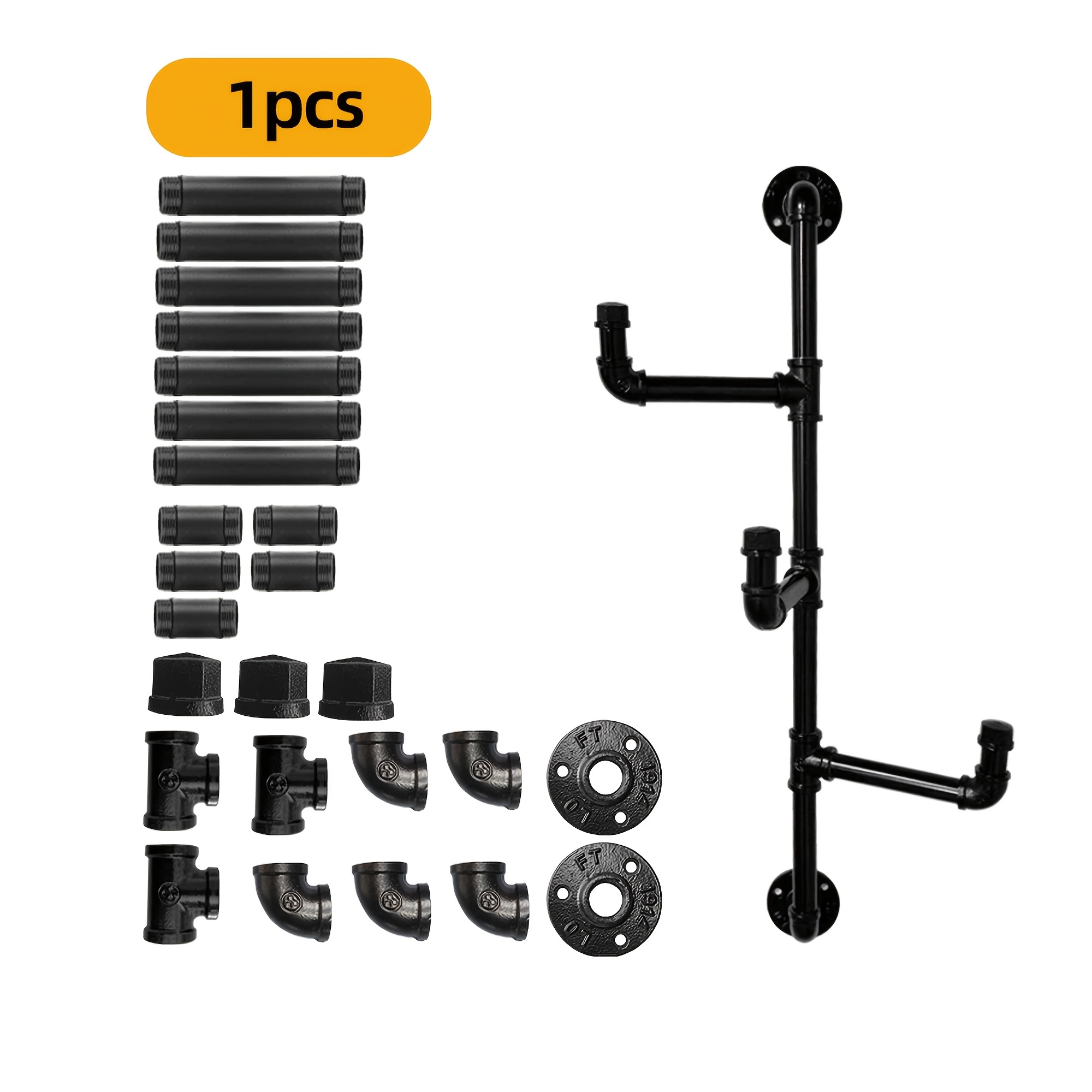Image of Industrial Pipe Coat Rack, Vintage Wall-mounted Coat Rack, Vintage Black Metal Coat Hanger, Coat And Hat Rack Suitable For Bedroom, Living Room, And Laundry Room Storage