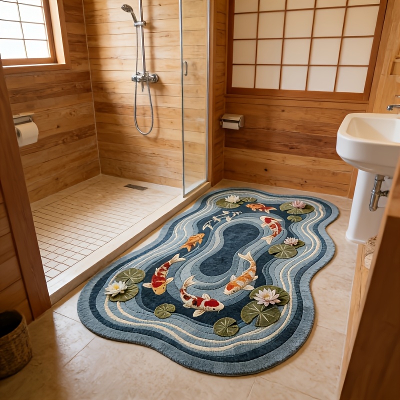 TEMU Imitation Cashmere   900g   9mm Nordic Pastoral Style Green Koi Pond Decorative Rug For The Bedroom, Modern New Chinese Blue Floral Plush Carpet
