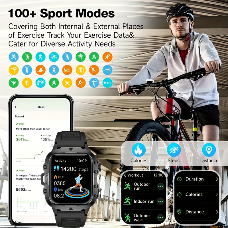  watch 5.1cm screen display wireless /answering phone watch, with led flashlight, multi-sport mode watch for men and women, 100+ , music controller, gps tracking, multimedia information viewing, usb charging, step and calorie, wireless and answering - durable smart watch, compatible with /io watch, high quality watch for men Product details 4