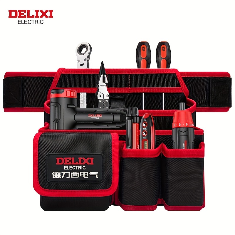 

1pc Delixi Electric Waist Bag, Multi-functional Tool Bag, Electrician Portable Multi-pocket Tool Bag, Durable And Sturdy Repair Tools Storage Bag