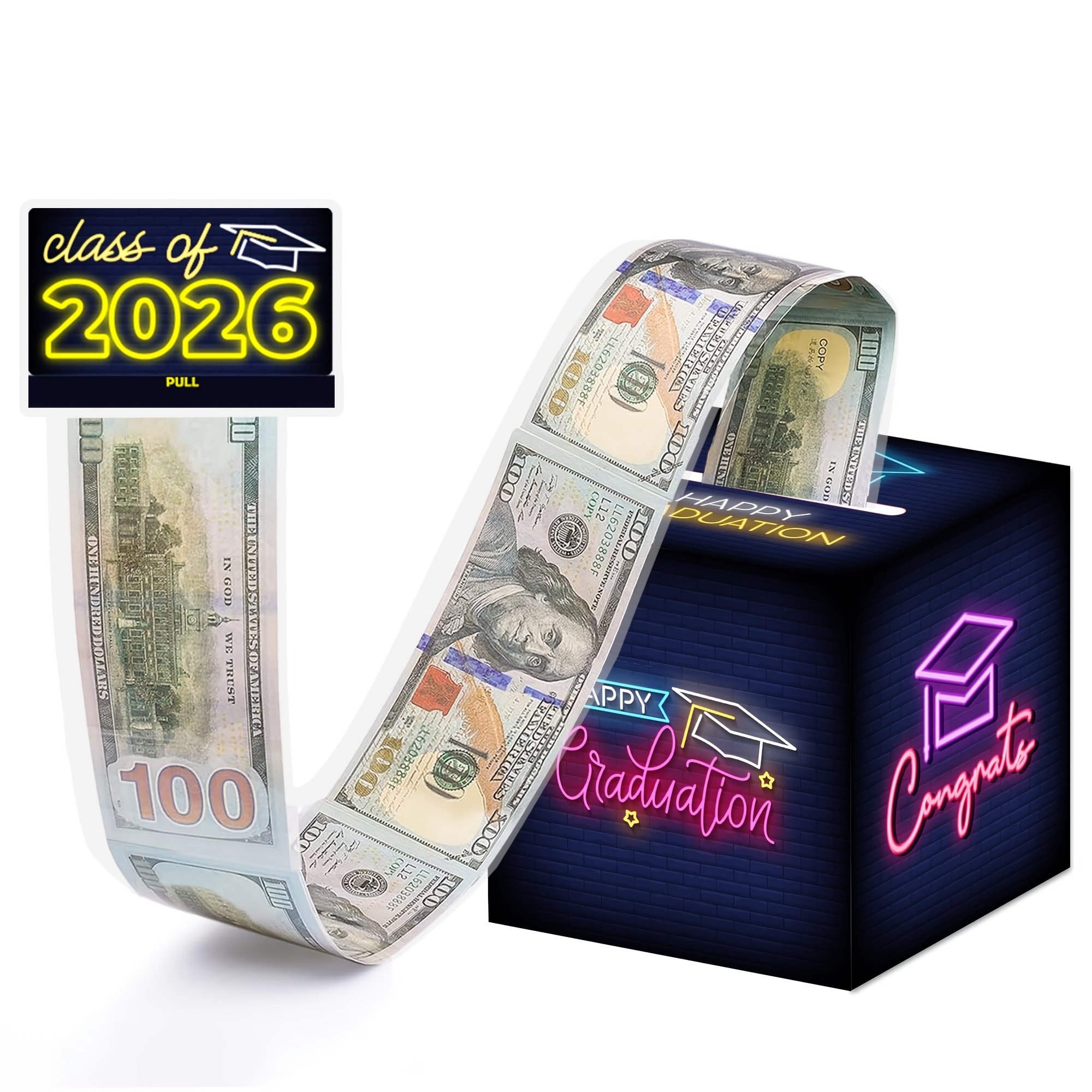 2026届毕业拉钱盒用于现金礼物，祝贺毕业生钱盒用于毕业装饰，霓虹