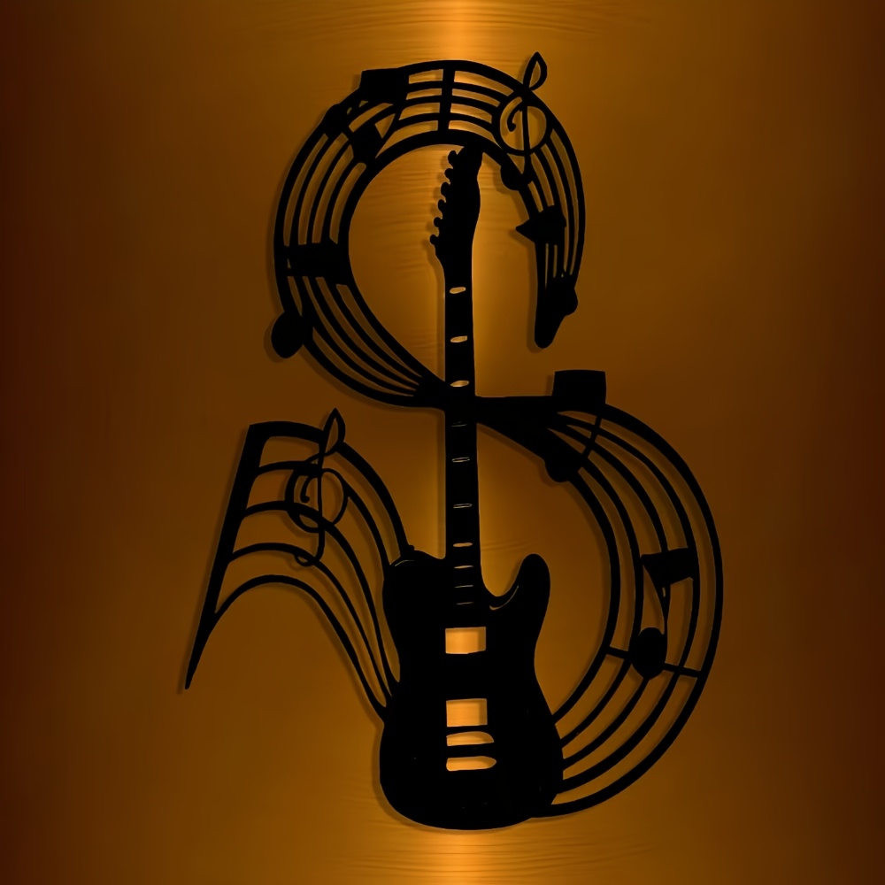 

1pc Elegant Guitar And Sheet Music Metal , Iron , Hanging Decor, With Reusable Design For Music Lovers, Ideal For Housewarming, Birthdays, And Collectibles, For Office, Living Room, Bedroom, Cafe, Bar