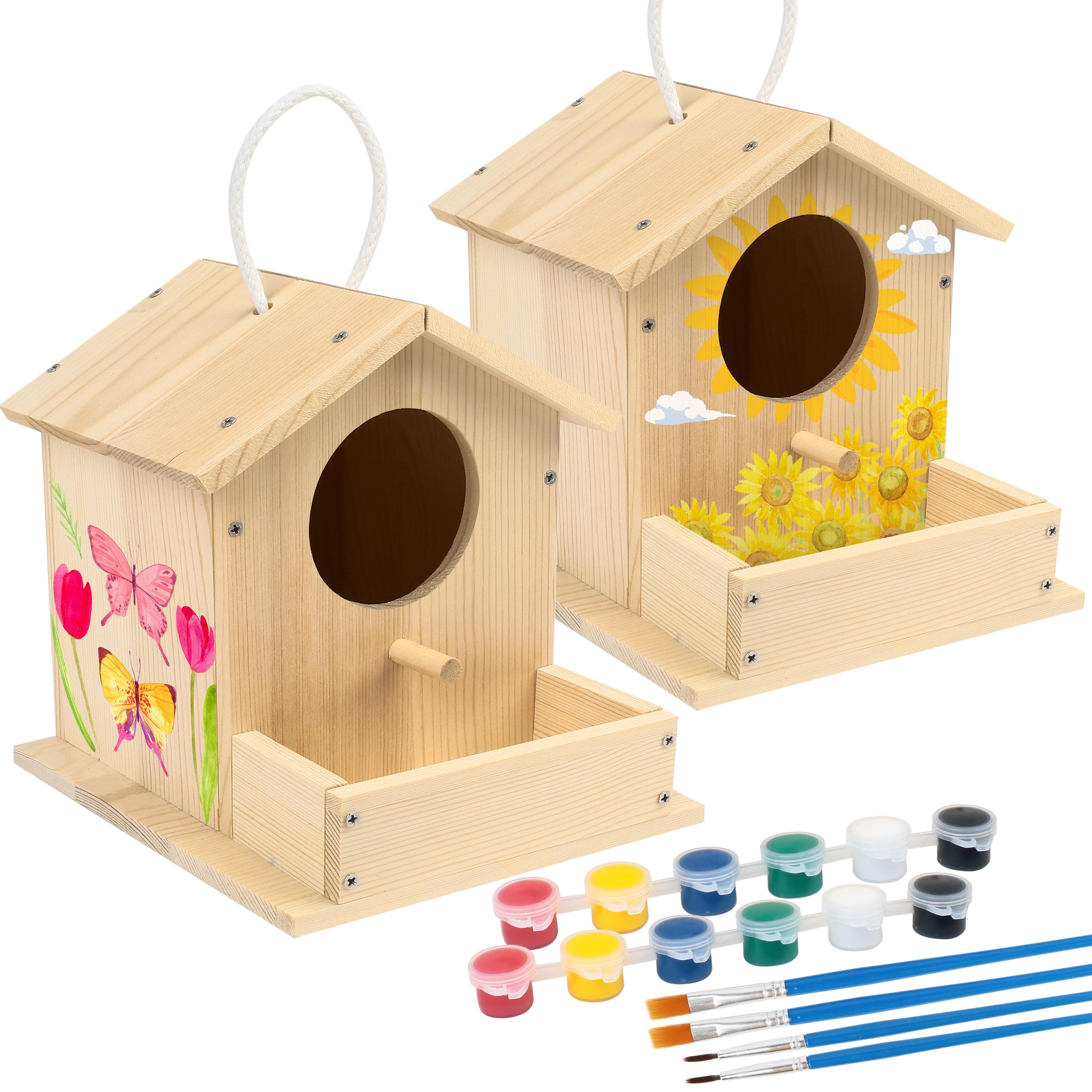 TEMU Bird House Kit, Diy Wooden Birdhouse Kits, Arts And Crafts Painting Kits, Build And Paint, Including Paints & Brushes, Christmas Birthday Gift